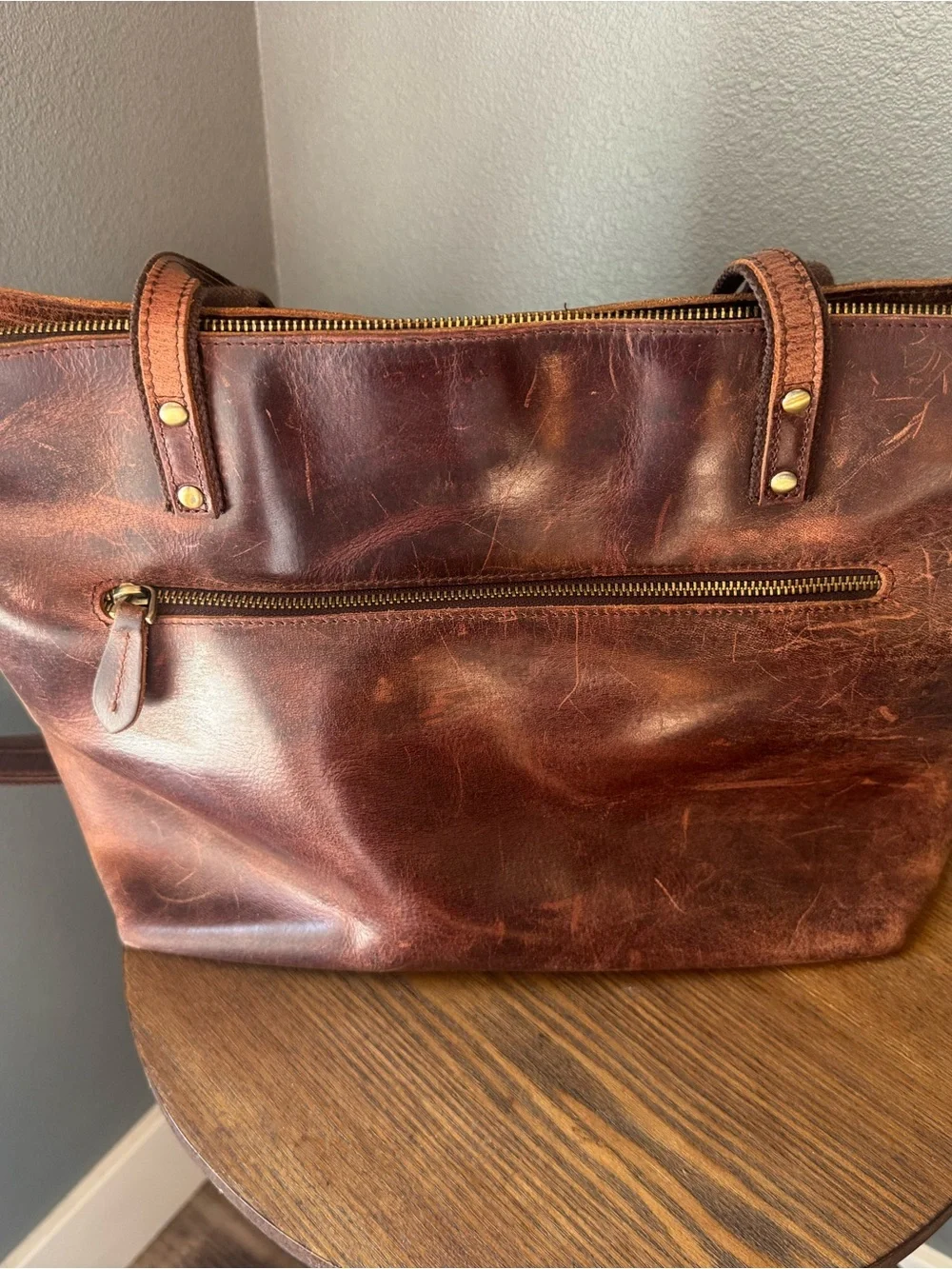 S-Zone Crazy Horse Genuine Leather Laptop Tote Bag 14” Work Crossbody Brown 17”